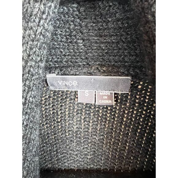 VINCE dark gray wool yak knit lamb leather sleeve open front cardigan sweater S - Picture 2 of 12